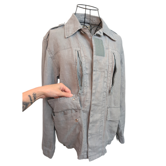 Zadig & Voltaire Kid Linen Glacier Blue Skull Embroidered Utility Jacket XS - Picture 11 of 12